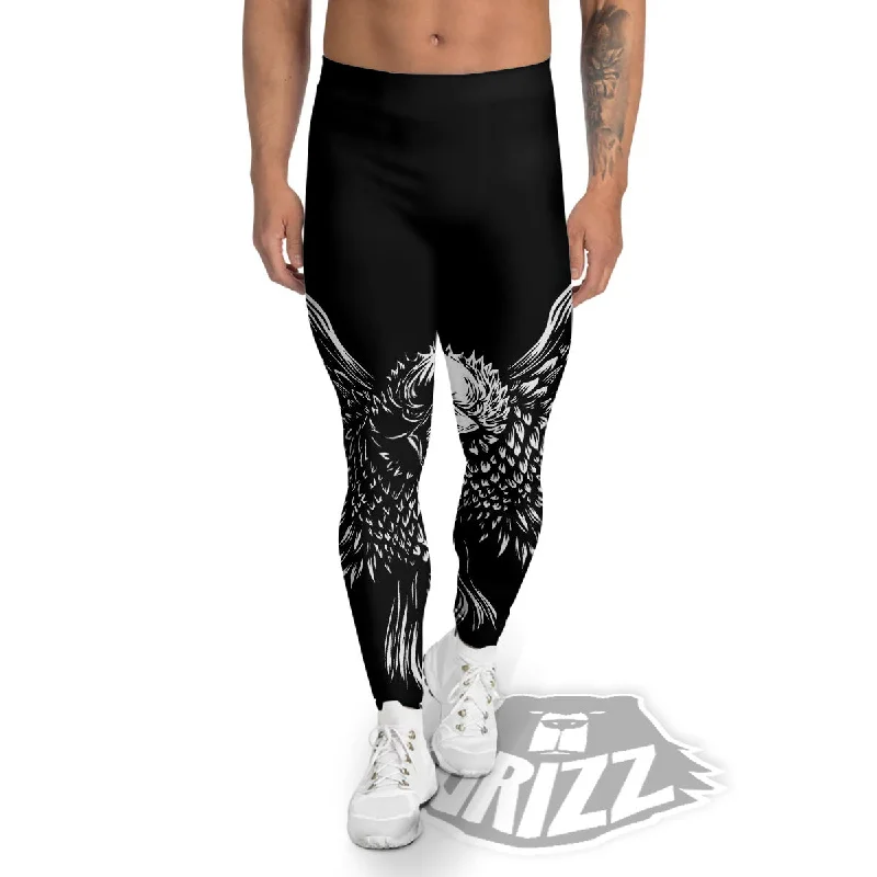 Eagle White And Black Print Men's Leggings