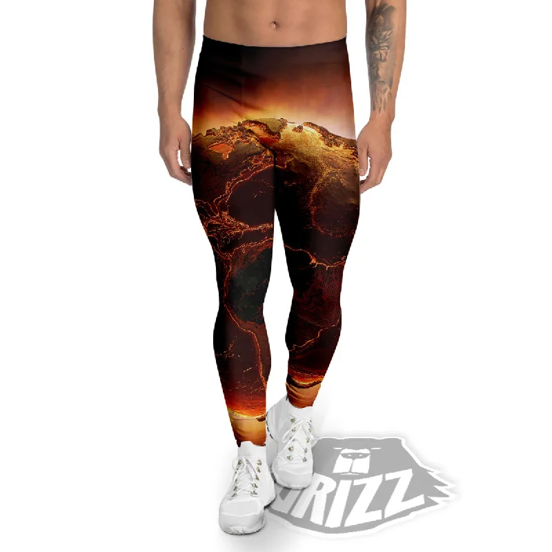 Earth Burning Print Men's Leggings