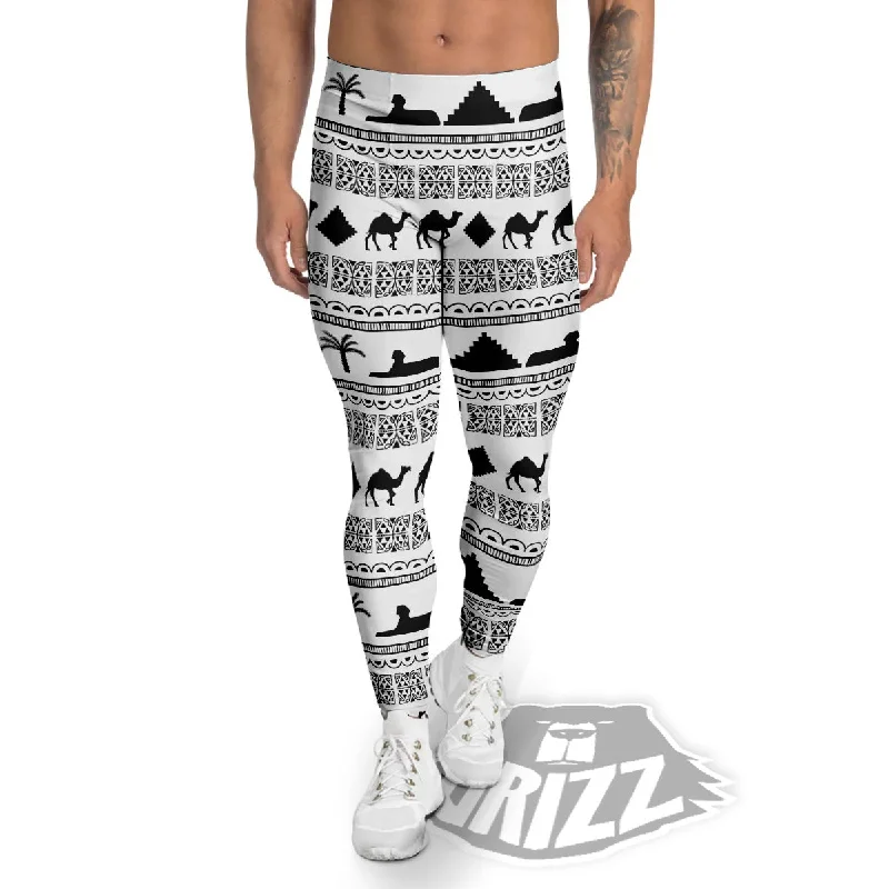 Egyptian White And Black Print Pattern Men's Leggings