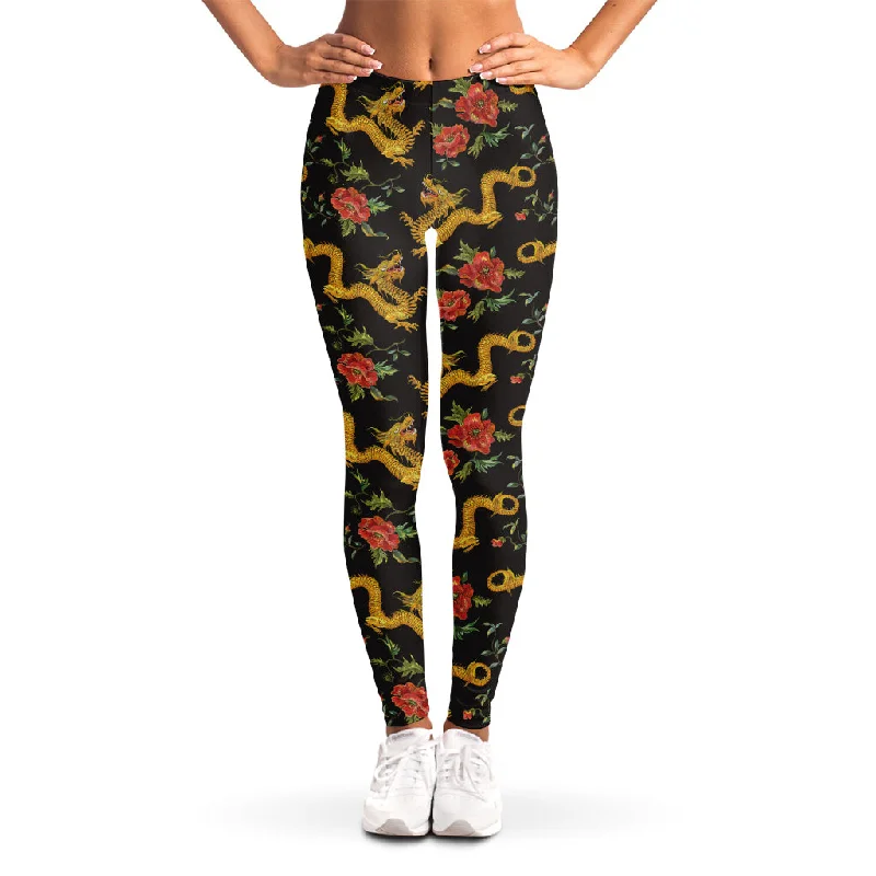 Embroidery Chinese Dragon Pattern Print Women's Leggings