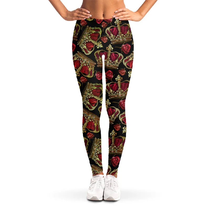 Embroidery Crown Pattern Print Women's Leggings