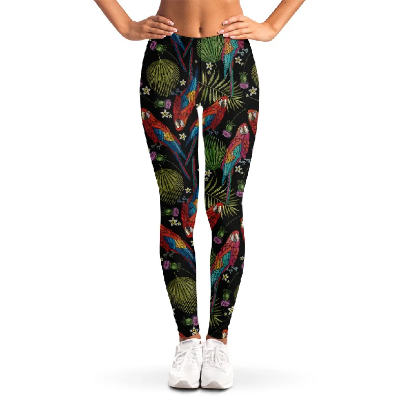 Embroidery Parrot Pattern Print Women's Leggings