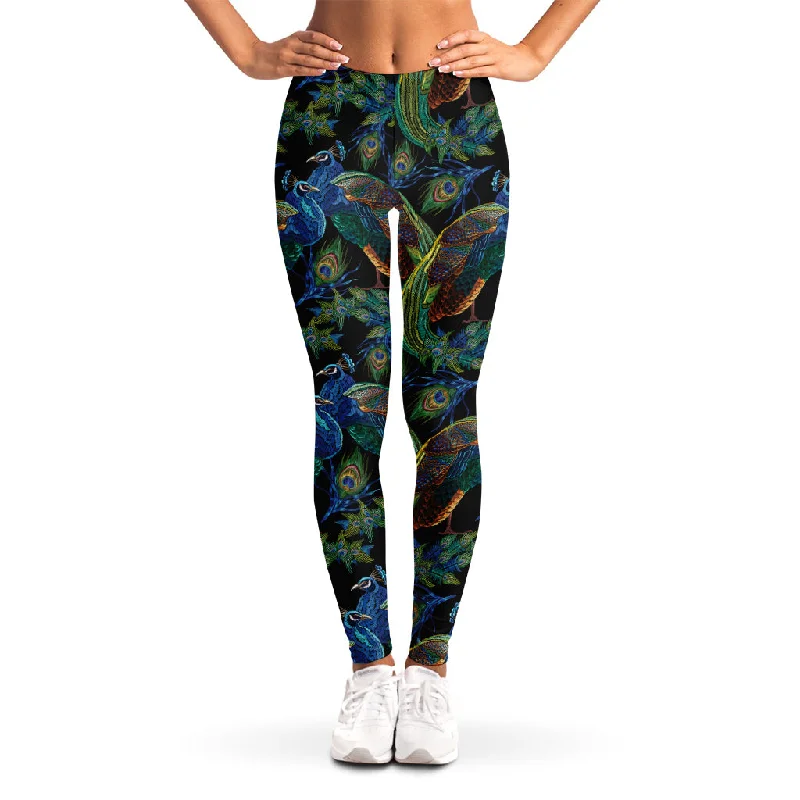 Embroidery Peacock Pattern Print Women's Leggings