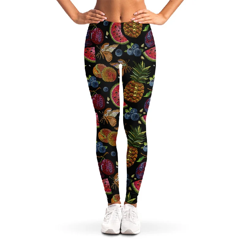 Embroidery Tropical Pattern Print Women's Leggings