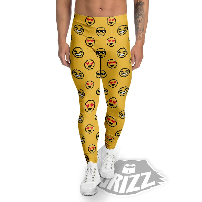 Emoji 8-Bit Print Pattern Men's Leggings