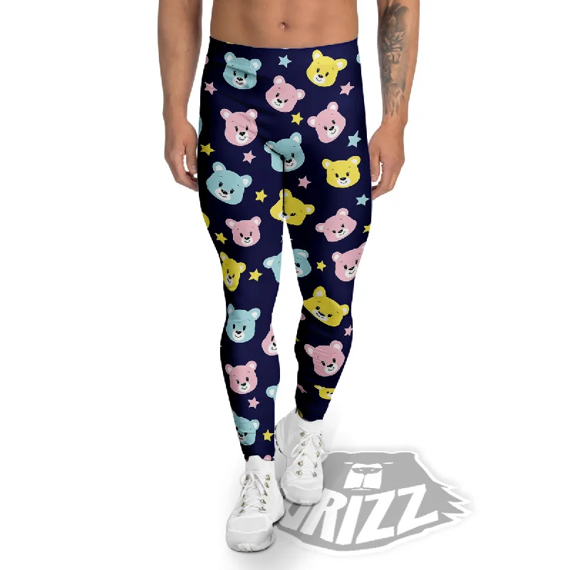 Emoji Bear Print Pattern Men's Leggings