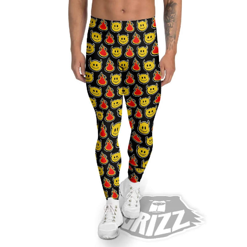 Emoji Fire And Devil Cute Print Pattern Men's Leggings