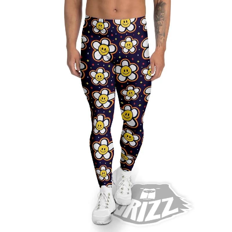 Emoji Flower Smile Print Pattern Men's Leggings