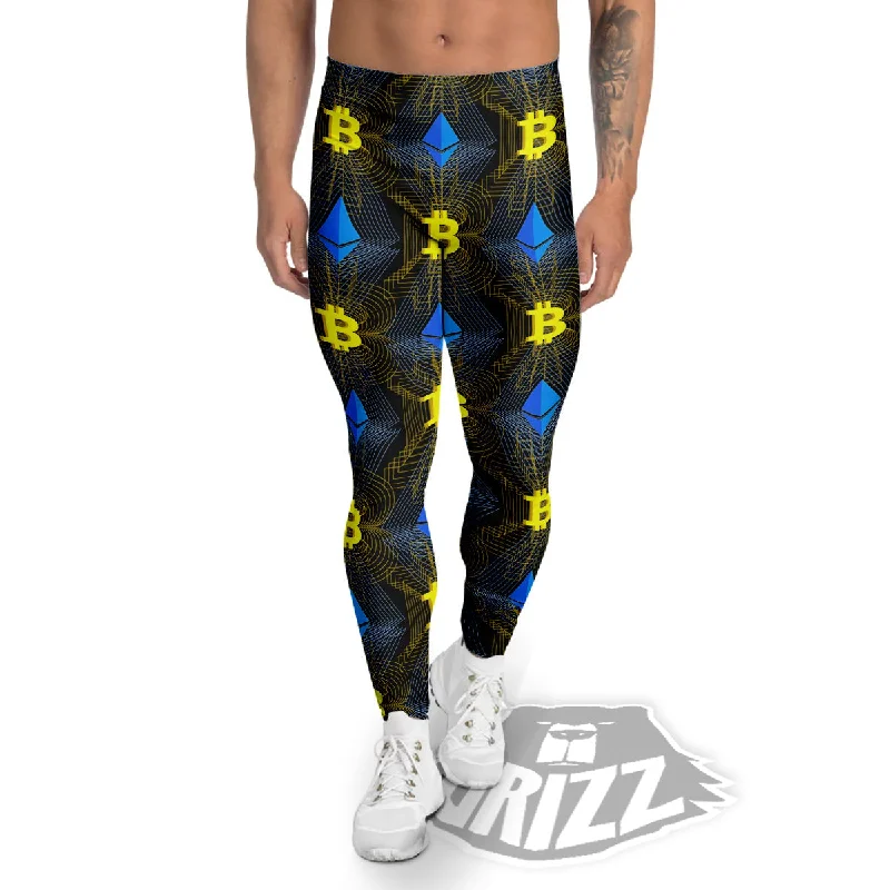 Ethereum And Bitcoin Print Pattern Men's Leggings