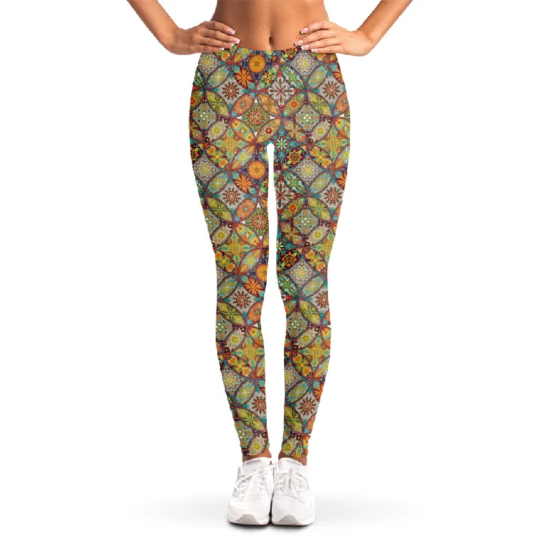 Ethnic Mandala Patchwork Pattern Print Women's Leggings