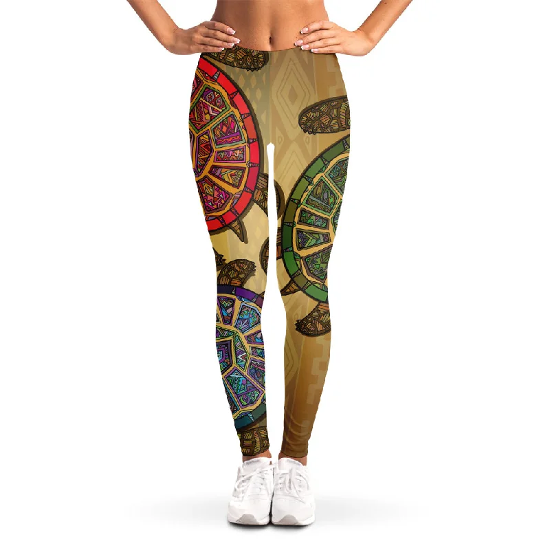 Ethnic Sea Turtles Print Women's Leggings