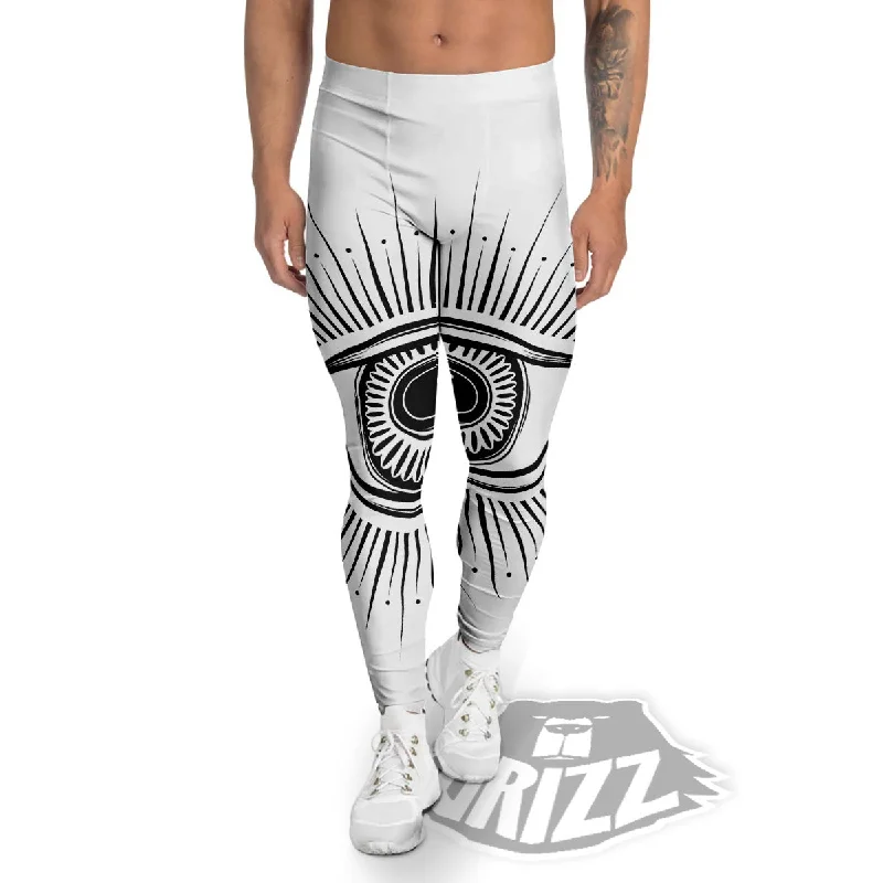 Eye of Providence White And Black Print Men's Leggings