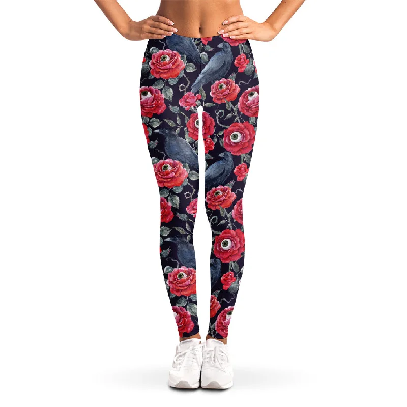 Eyeball Rose Pattern Print Women's Leggings