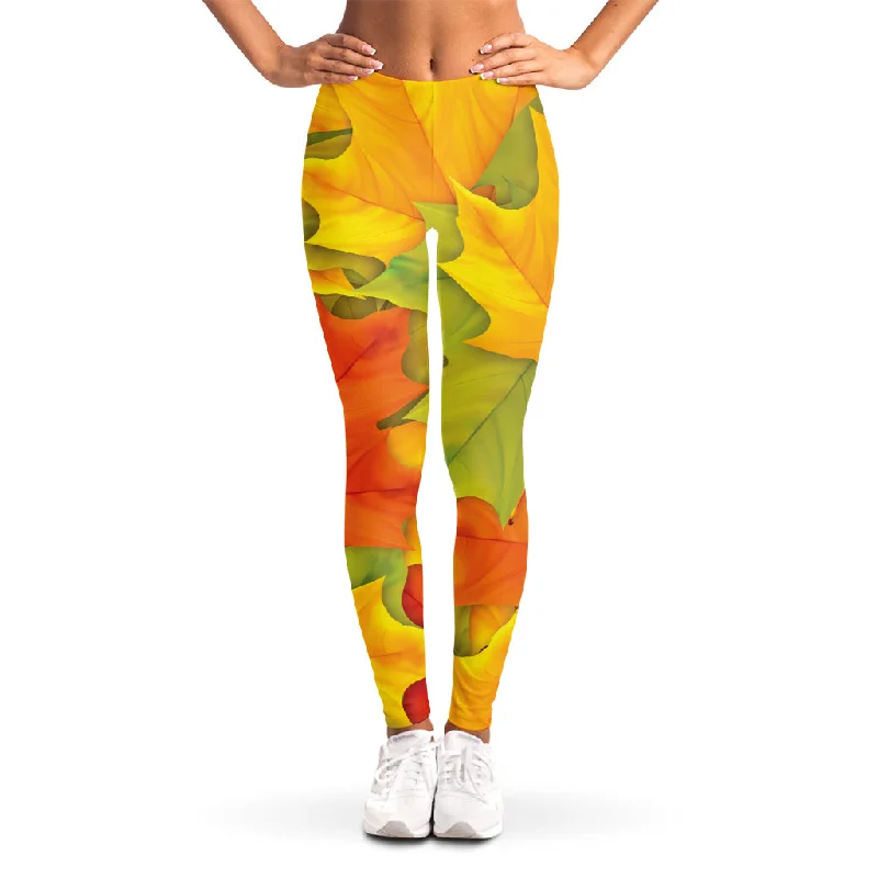 Fall Autumn Maple Leaves Print Women's Leggings