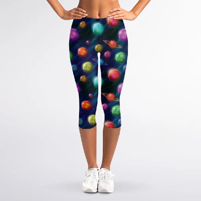 Fantastic Planets Pattern Print Women's Capri Leggings