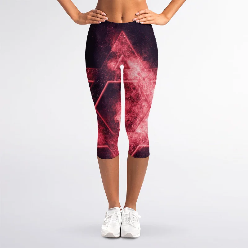 Fiery Star of David Print Women's Capri Leggings