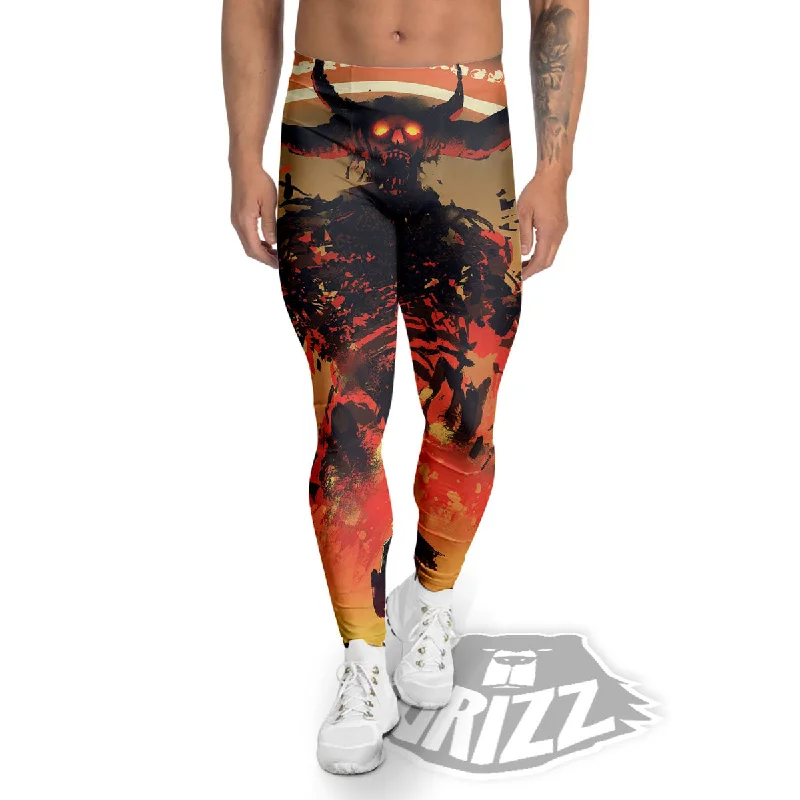 Fight With Demon Print Men's Leggings