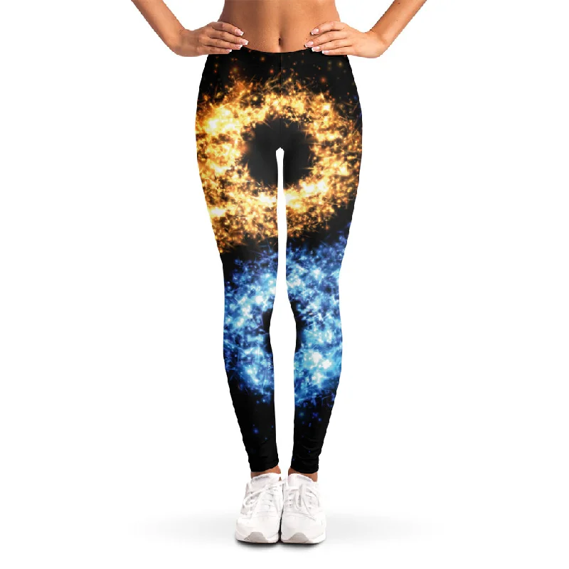 Fire And Ice Sparkle Yin Yang Print Women's Leggings