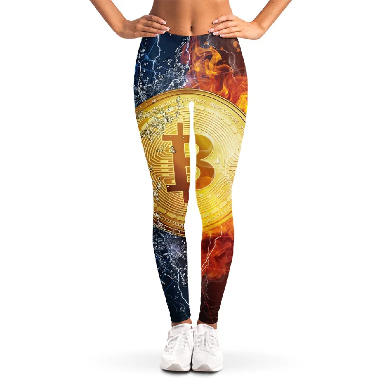 Fire And Water Bitcoin Print Women's Leggings