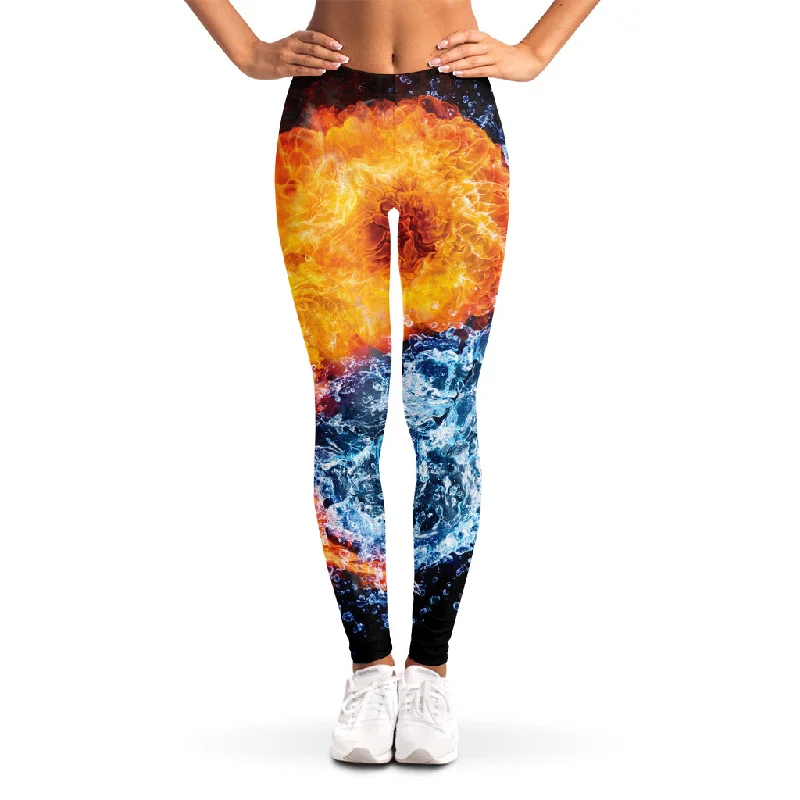 Fire And Water Yin Yang Print Women's Leggings