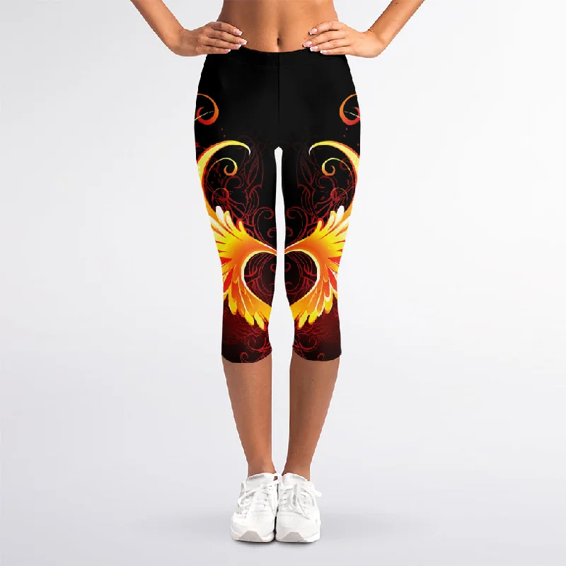 Fire Angel Wings Print Women's Capri Leggings