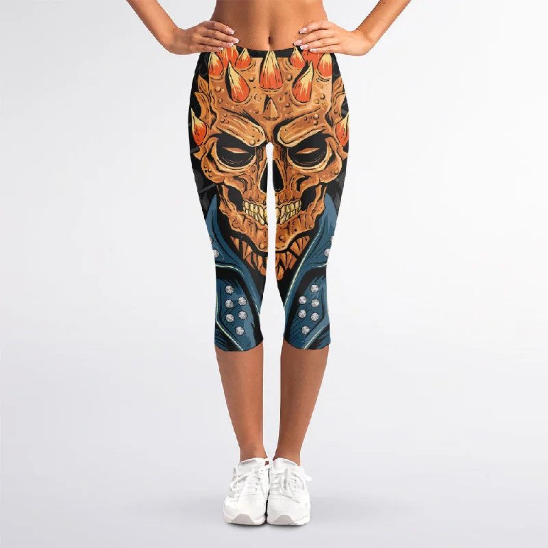 Fire Punk Devil Print Women's Capri Leggings