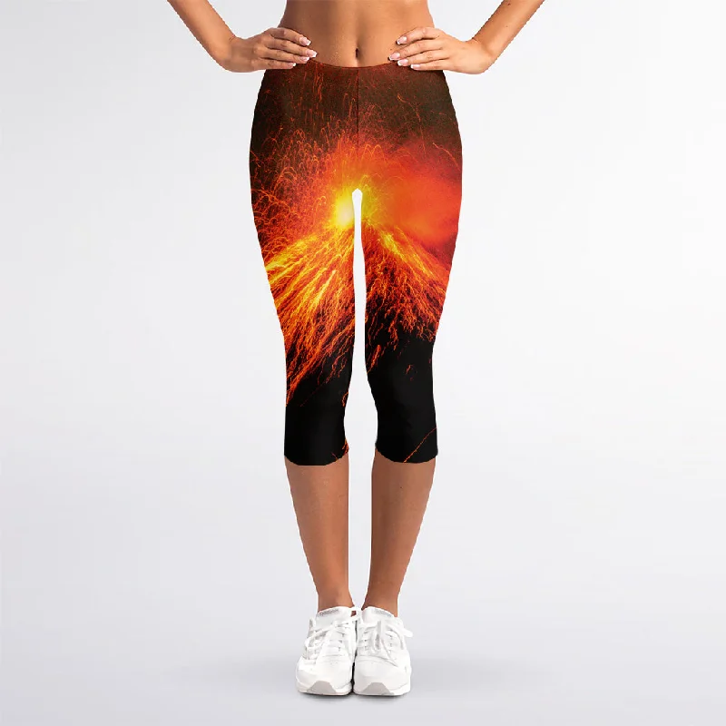 Fire Volcano Print Women's Capri Leggings