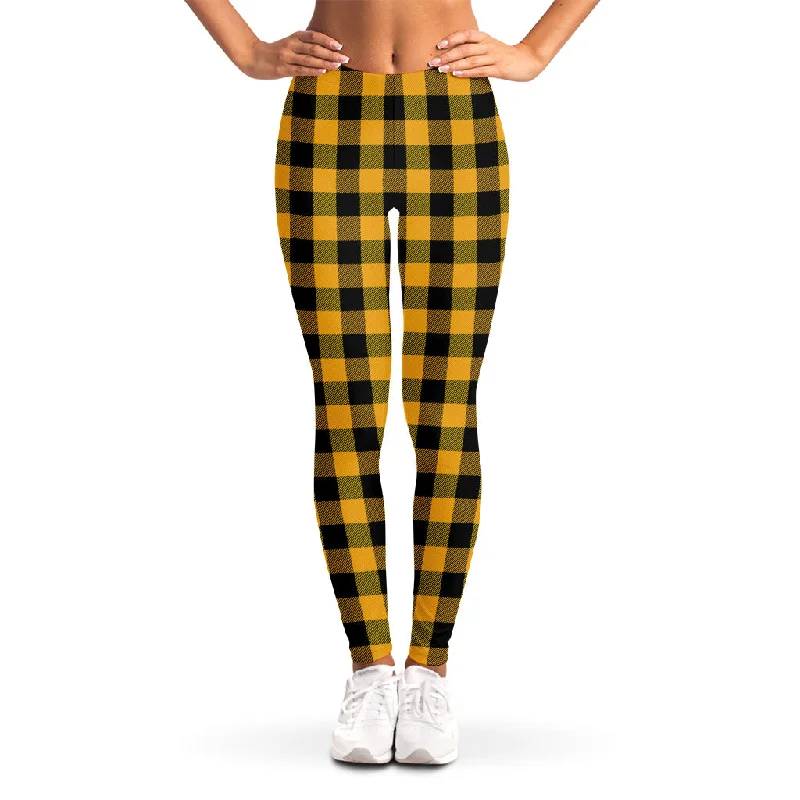 Fire Yellow Buffalo Check Pattern Print Women's Leggings