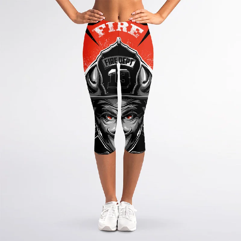 Firefighter Devil Print Women's Capri Leggings