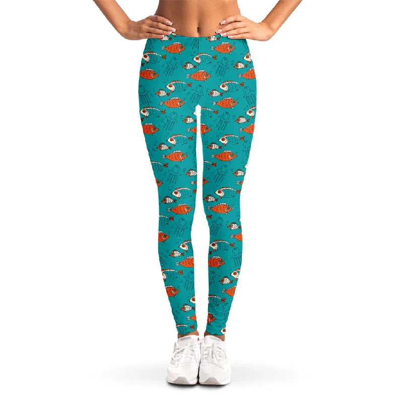 Fish And Jellyfish Pattern Print Women's Leggings