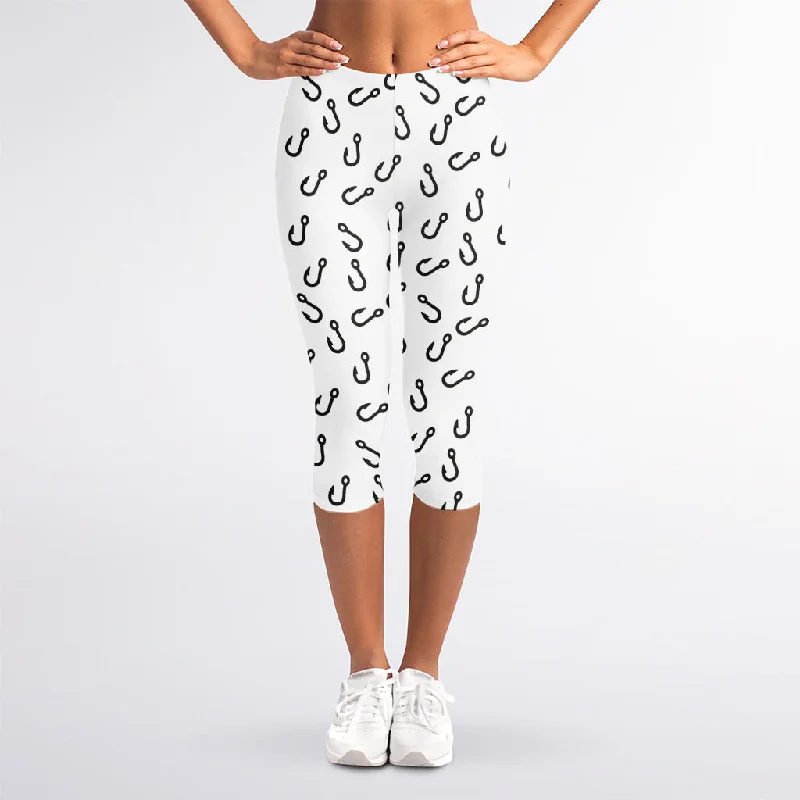 Fish Hook Pattern Print Women's Capri Leggings