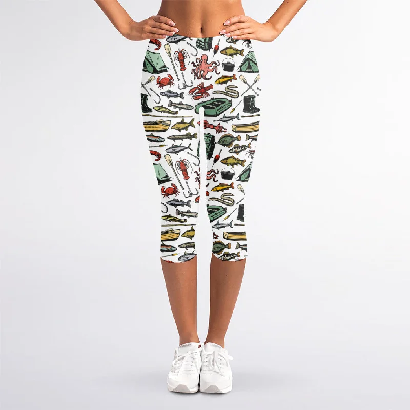 Fishing Equipment Pattern Print Women's Capri Leggings