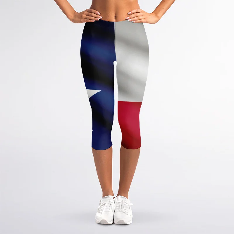 Flag Of Texas Print Women's Capri Leggings