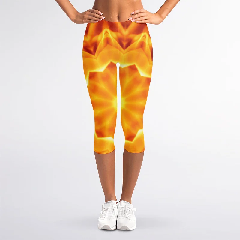 Flame Kaleidoscope Print Women's Capri Leggings