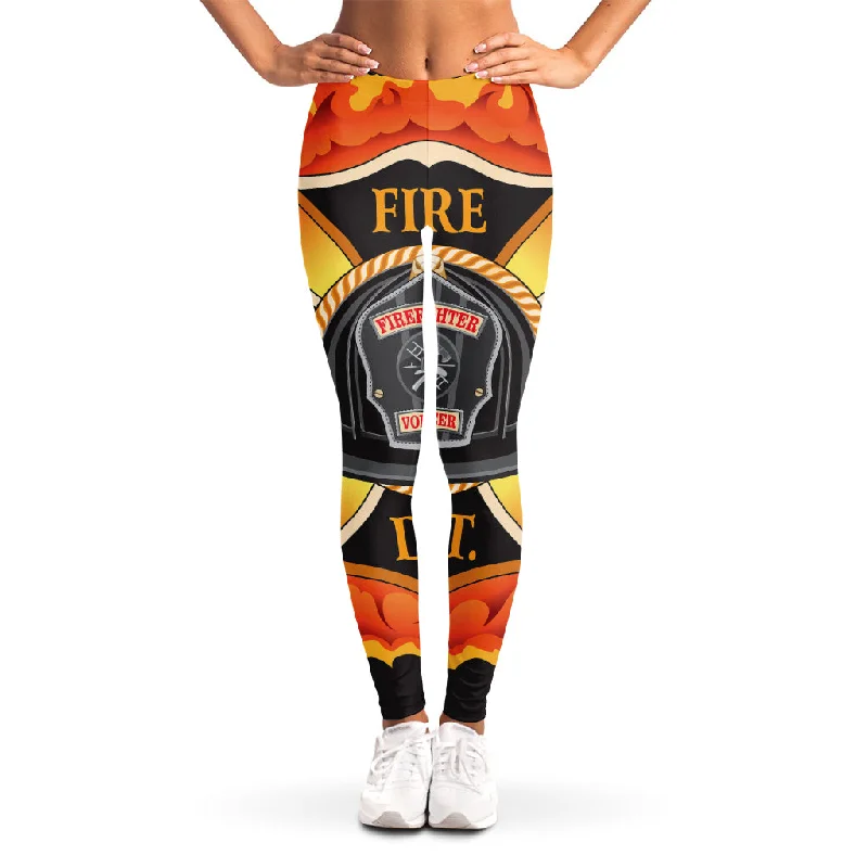 Flaming Firefighter Emblem Print Women's Leggings