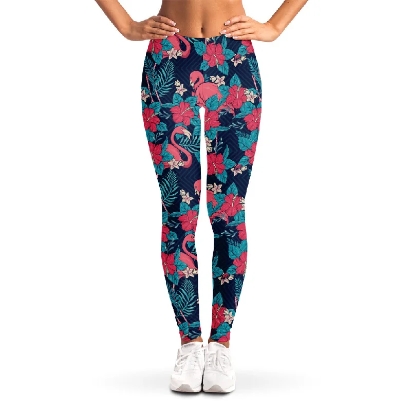 Flamingo And Hawaiian Floral Print Women's Leggings