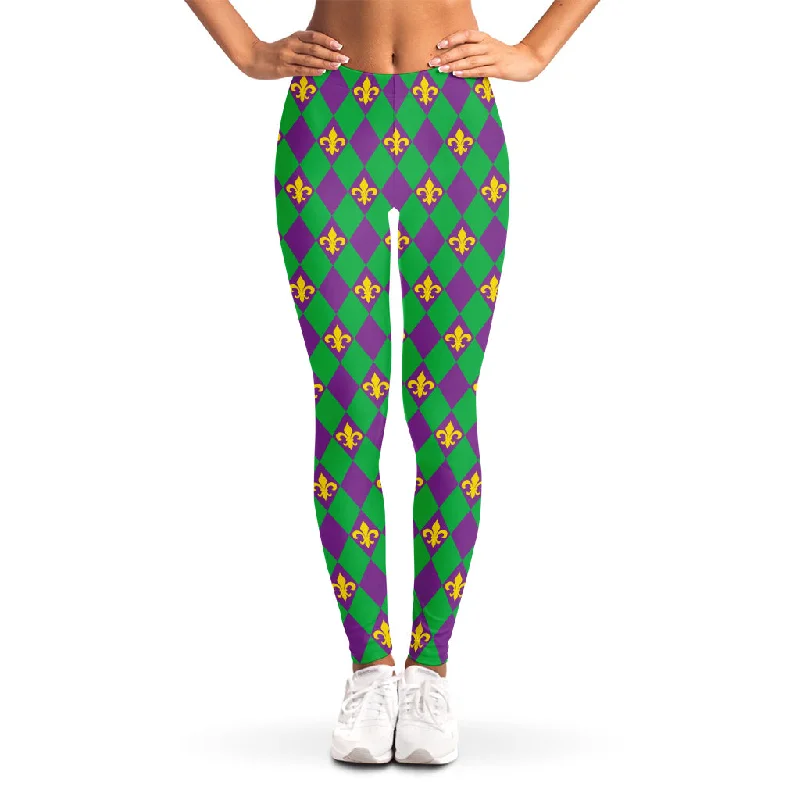 Fleur-De-Lis Mardi Gras Pattern Print Women's Leggings