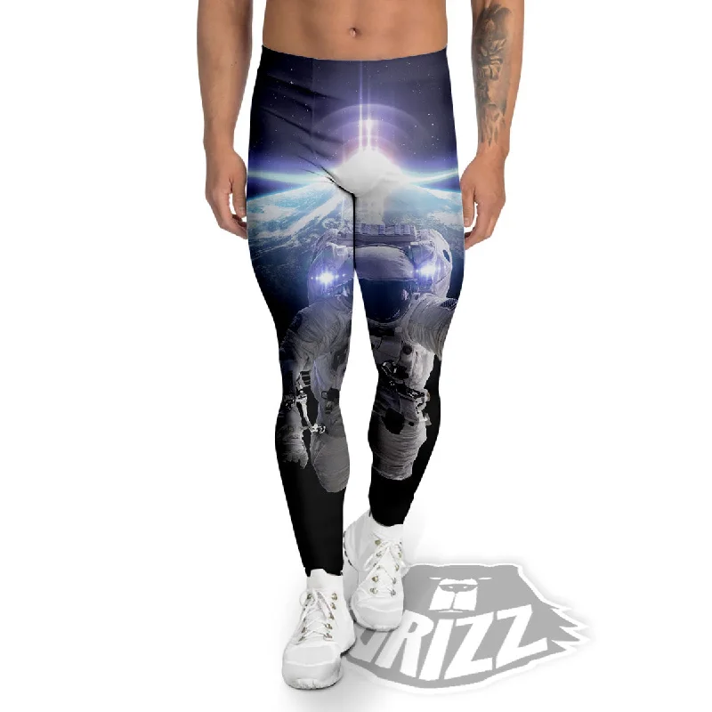 Floating Astronaut In Outer Space Print Men's Leggings