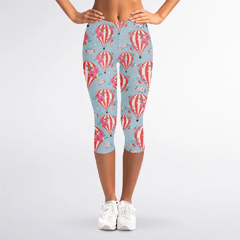 Floral Air Balloon Pattern Print Women's Capri Leggings