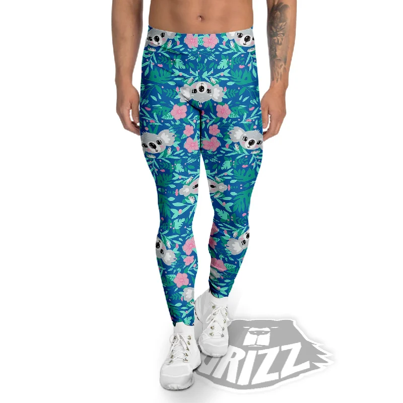 Floral And Baby Koala Print Pattern Men's Leggings