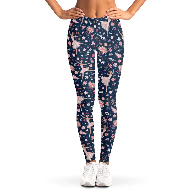 Floral Ballet Pattern Print Women's Leggings