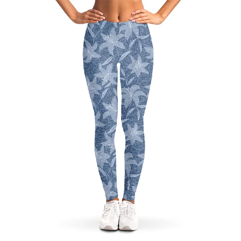 Floral Denim Jeans Pattern Print Women's Leggings