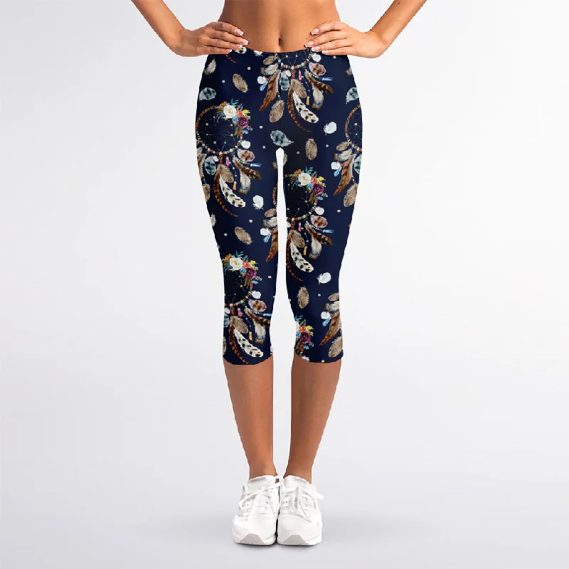 Floral Dream Catcher Pattern Print Women's Capri Leggings