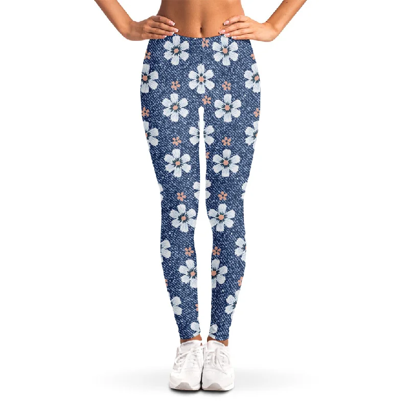 Flower Denim Jeans Pattern Print Women's Leggings