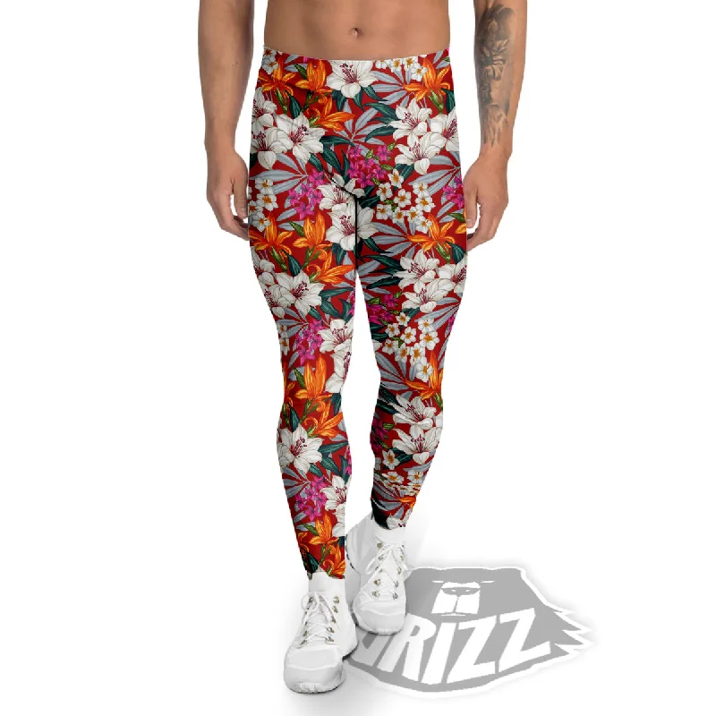 Flowers Aloha Hawaiian Print Pattern Men's Leggings