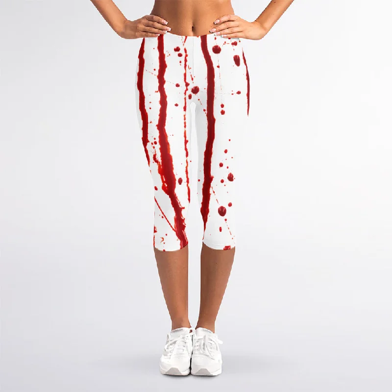 Flowing Red Blood Print Women's Capri Leggings