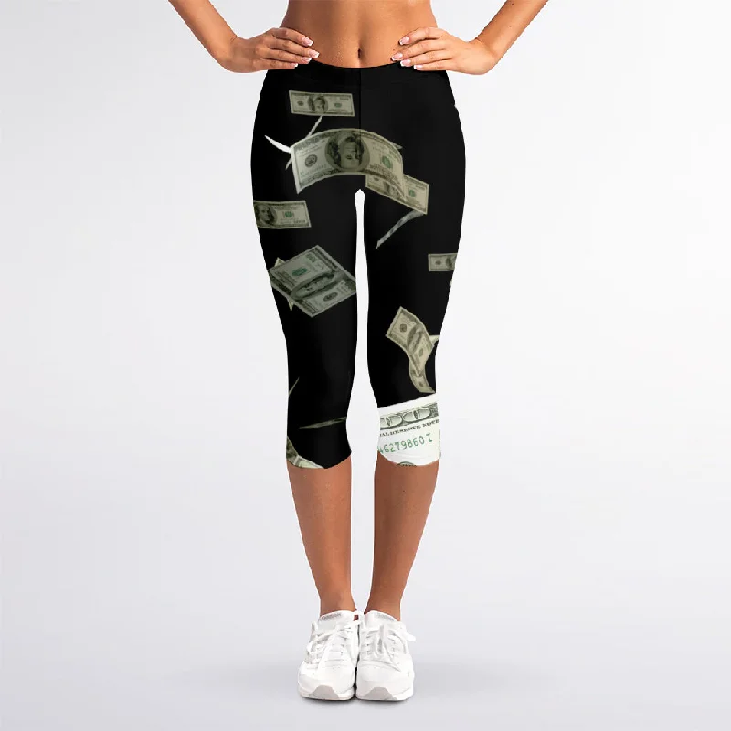 Flying US Dollar Print Women's Capri Leggings