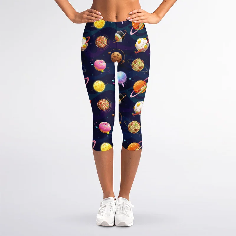 Food Planets Pattern Print Women's Capri Leggings