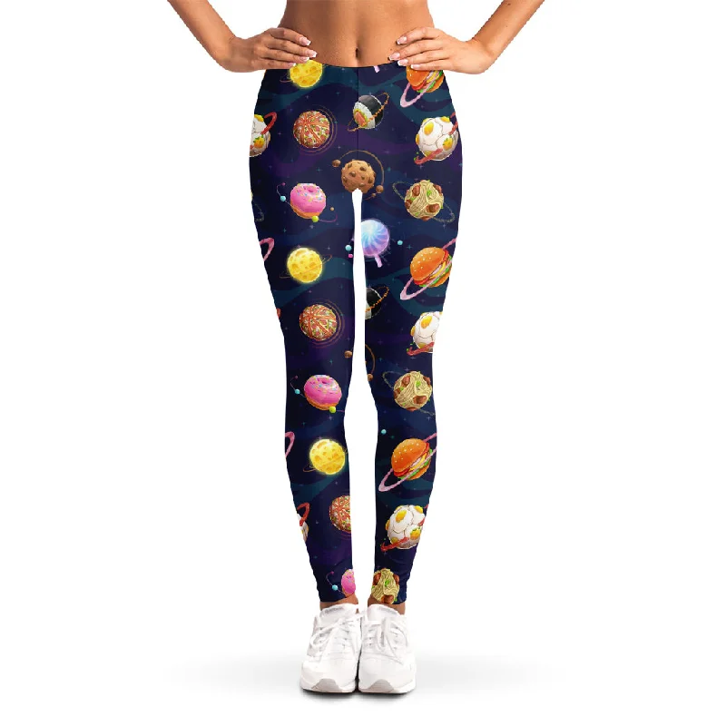 Food Planets Pattern Print Women's Leggings