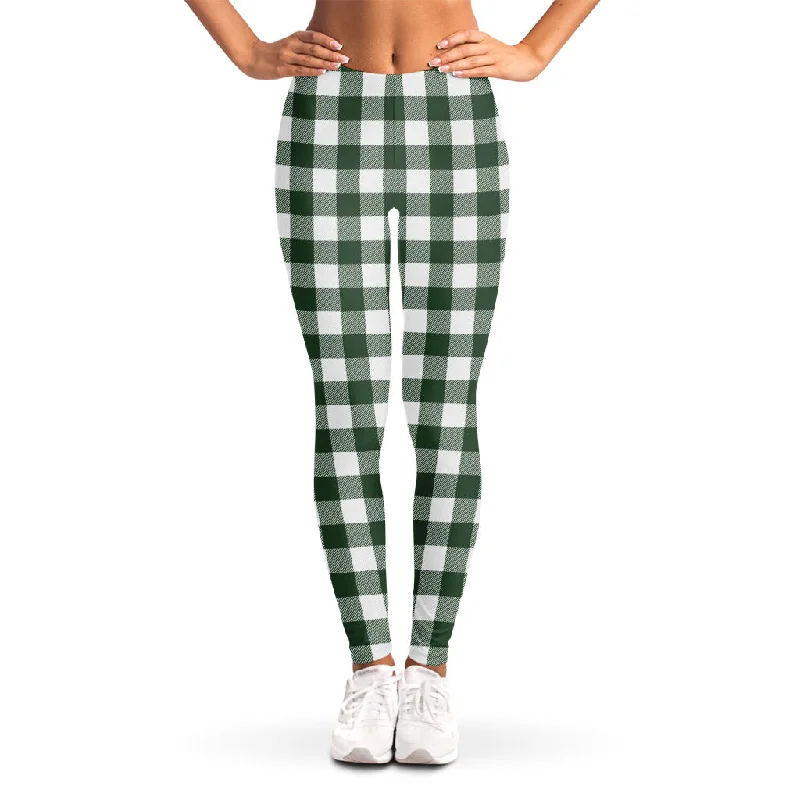 Forest Green Buffalo Check Pattern Print Women's Leggings